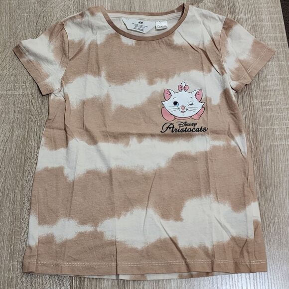 H&M Girls Disney The Aristocats Brown Tie Dye Effect Marie T-shirt Size 6x/7 NEW - Picture 1 of 4